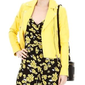 NWT Michael Kors Yellow Leather Moto Jacket